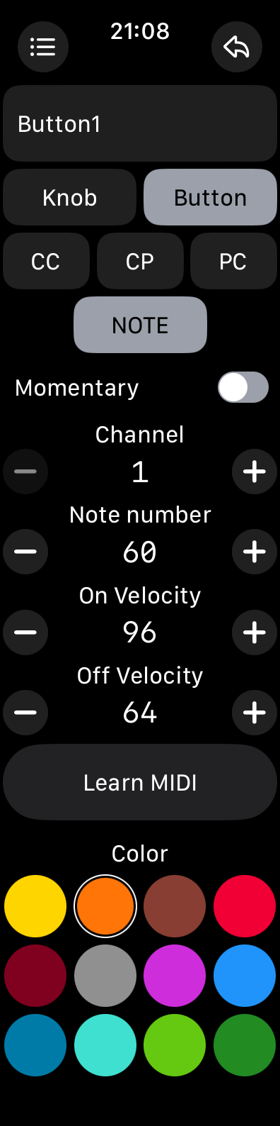 Button NOTE Configuration